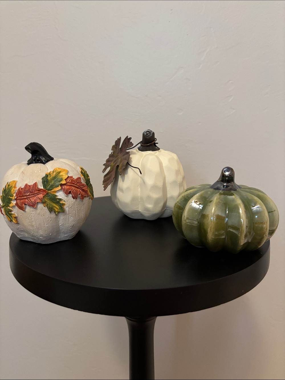 Autumn Ceramic mini Pumpkin Trio - White & Green Fall Decor